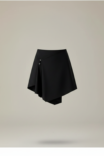Pantalon Jupe Noir Asymétrique Boutons Élégant - Polyester - vue 3