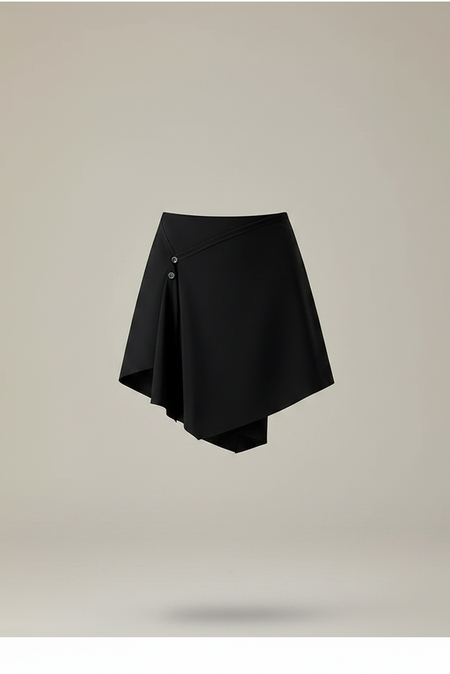 Pantalon Jupe Noir Asymétrique Boutons Élégant - Polyester - vue 3