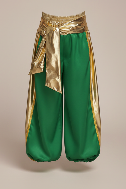 Pantalon Jupe Vert Satiné Drapé Doré Garçon - vue 3