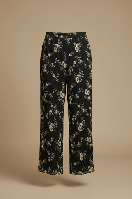 Pantalon Jupe Noir Fleuri Chiffon Volants Fluide Élégant - Viscose - vue 3