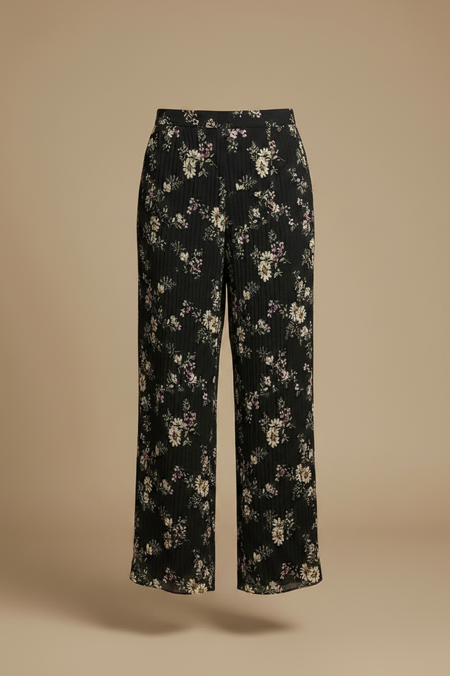 Pantalon Jupe Noir Fleuri Chiffon Volants Fluide Élégant - Viscose - vue 3
