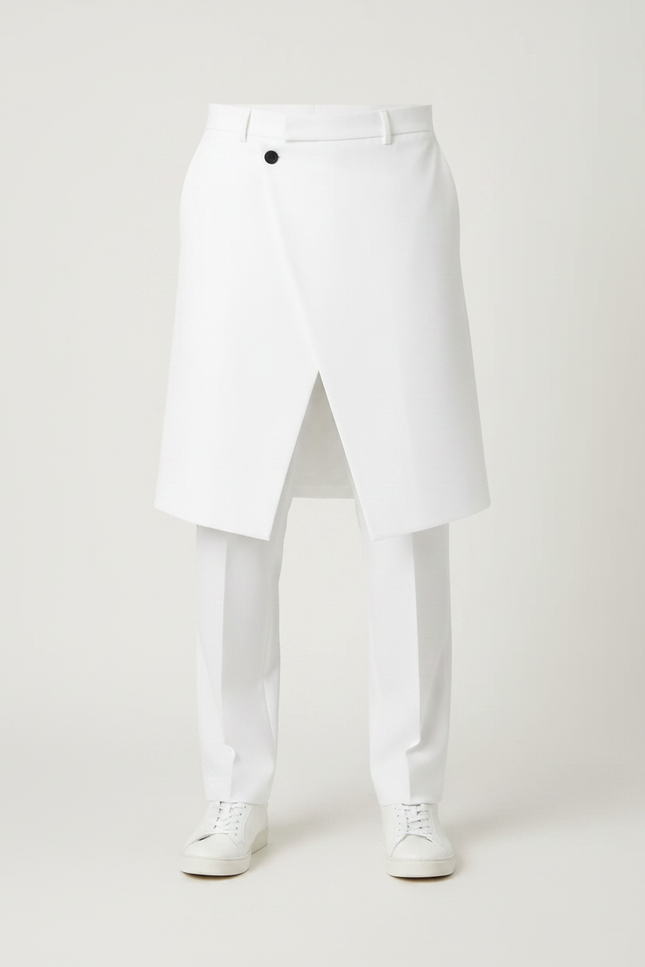 Pantalon Jupe Blanc Asymétrique Droit Élégant Homme - Gabardine - vue 3
