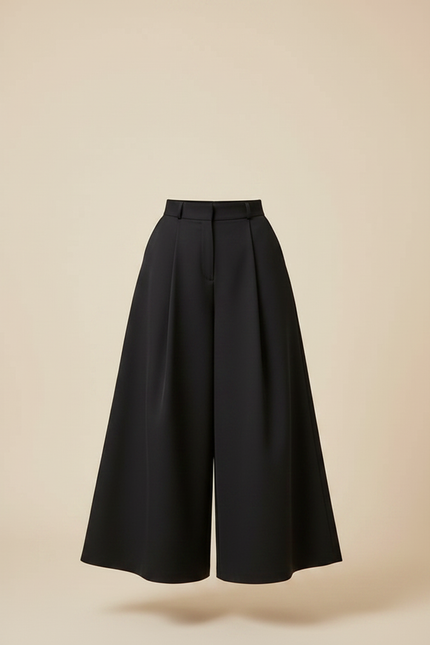 Pantalon Jupe Noir Ample Fluide Élégant Ceinturé - Polyester - vue 3