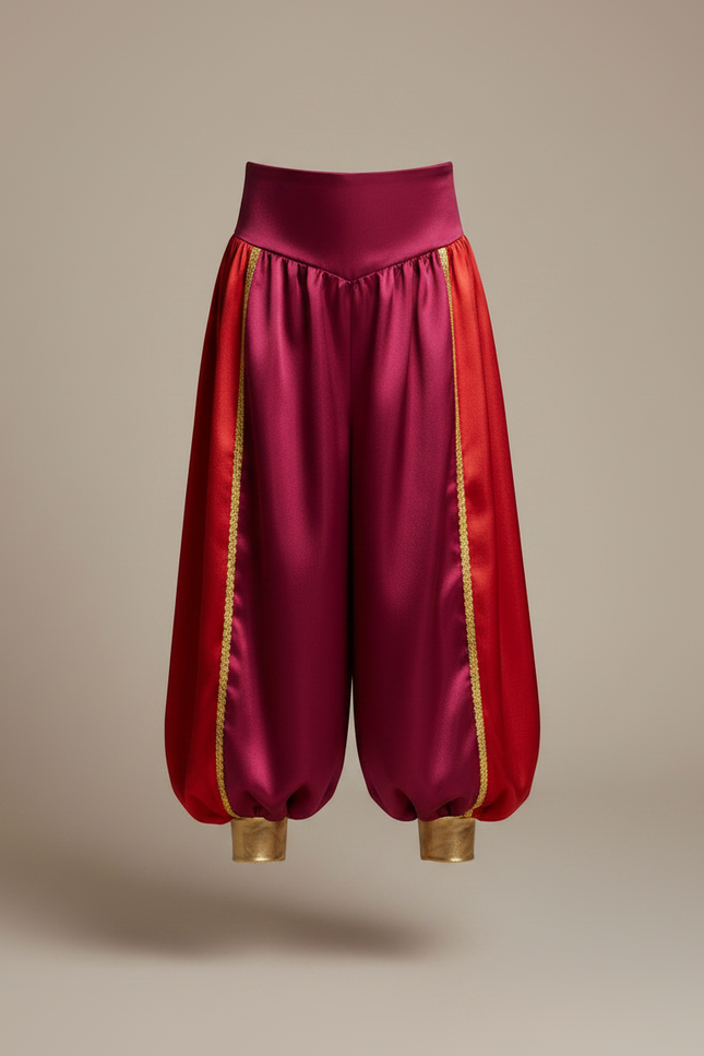 Pantalon Jupe Satiné Rouge Drapé Doré Garçon - vue 3