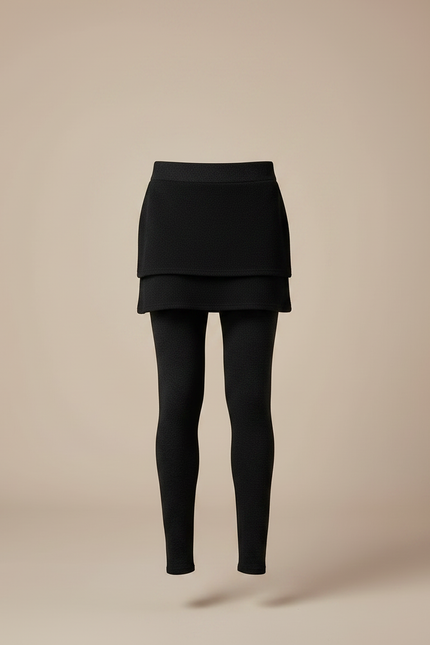 Pantalon Jupe Noir Superposé Moulant Uni Moderne - Maille - vue 3