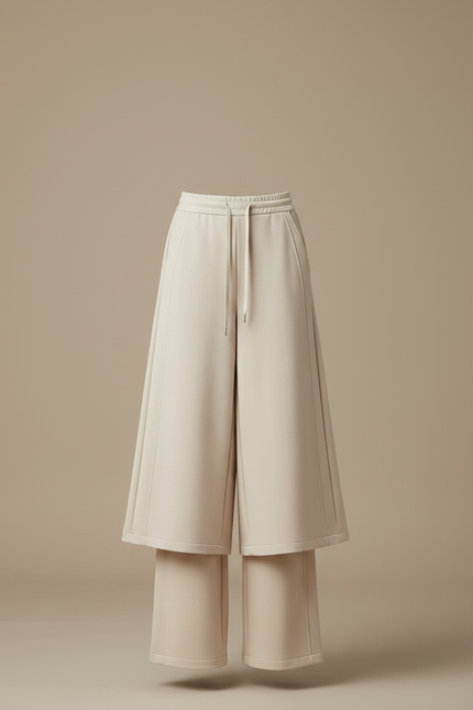 Pantalon Jupe Beige Ample Fluide Élégant Décontracté - Molleton - vue 3