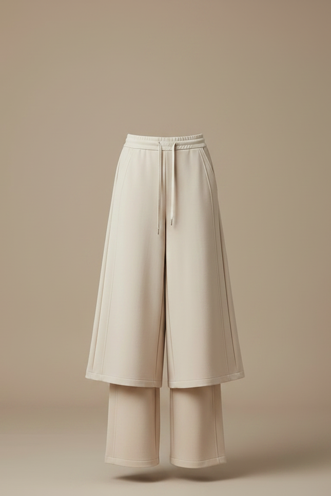 Pantalon Jupe Beige Ample Fluide Élégant Décontracté - Molleton - vue 3