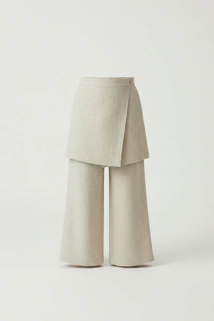 Pantalon Jupe Beige Lin Ample Superposé Fille - vue 3