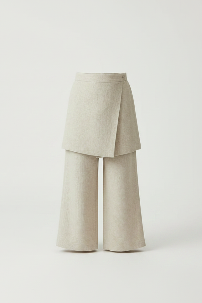 Pantalon Jupe Beige Lin Ample Superposé Fille - vue 3