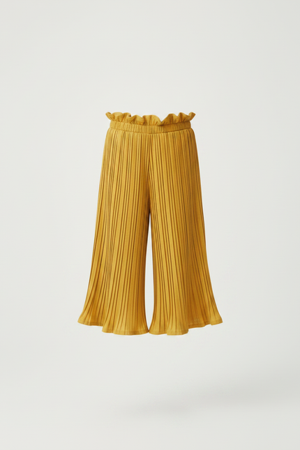Pantalon Jupe Plissé Ample Jaune Moutarde Fille Décontracté - Maille - vue 3