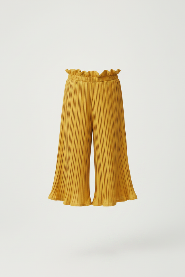 Pantalon Jupe Plissé Ample Jaune Moutarde Fille Décontracté - Maille - vue 3