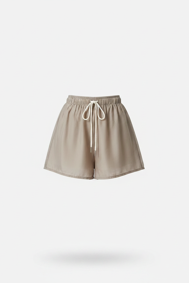 Pantalon Jupe Beige Fluide Taille Haute Cordon Chiffon Ample - Polyester - vue 3