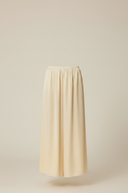 Pantalon Jupe Crème Satin Long Fluide Élégant - Beige - vue 3