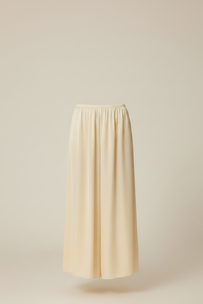 Pantalon Jupe Crème Satin Long Fluide Élégant - Beige - vue 3