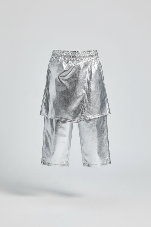 Pantalon Jupe Argenté Brillant Ample Futuriste Enfant - Simili cuir - vue 3