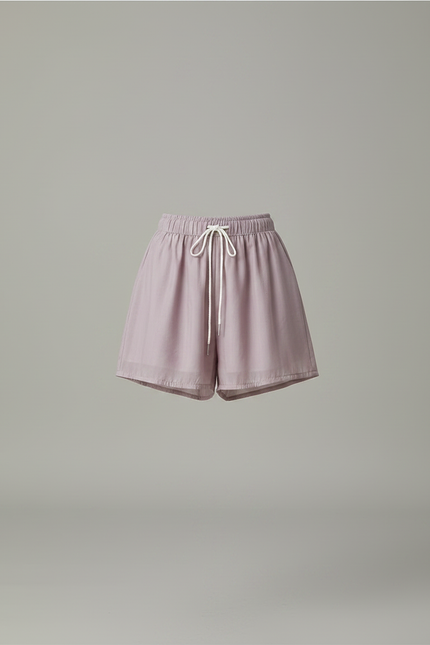 Pantalon Jupe Mauve Fluide Cordon Chiffon Ample - Violet Polyester - vue 3
