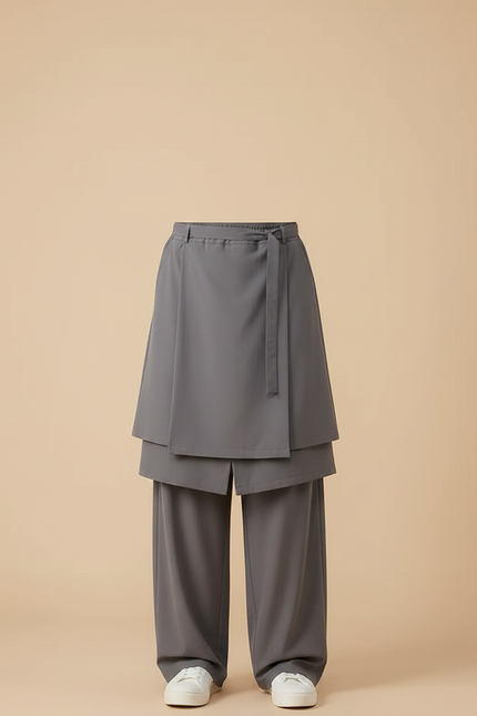 Pantalon Jupe Gris Ample Asymétrique Fluide Décontracté - Polyester - vue 3
