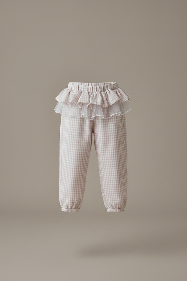 Pantalon Jupe Vichy Volants Tulle Fille - Beige Coton - vue 3