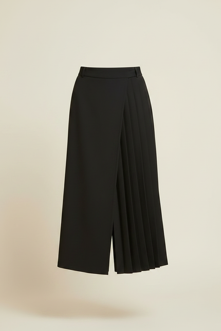 Pantalon Jupe Noir Plissé Ample Asymétrique Élégant - Polyester - vue 3