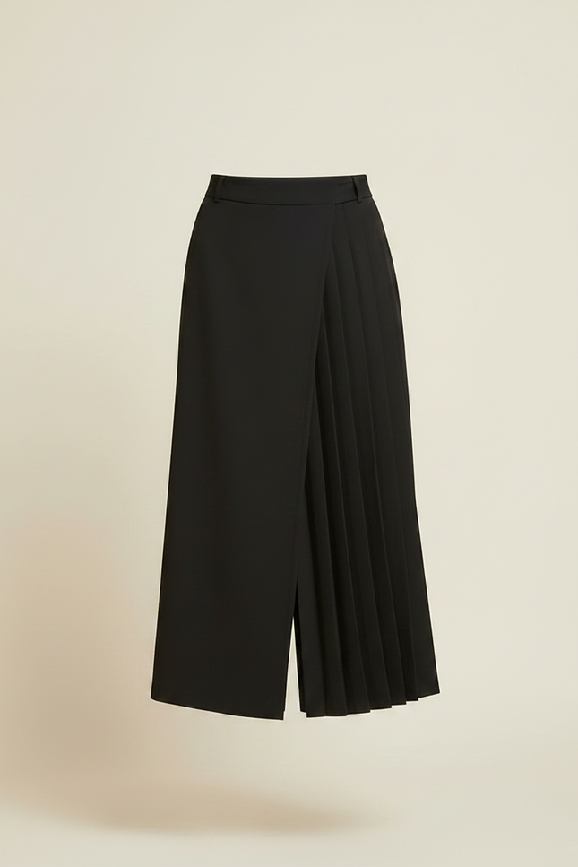 Pantalon Jupe Noir Plissé Ample Asymétrique Élégant - Polyester - vue 3