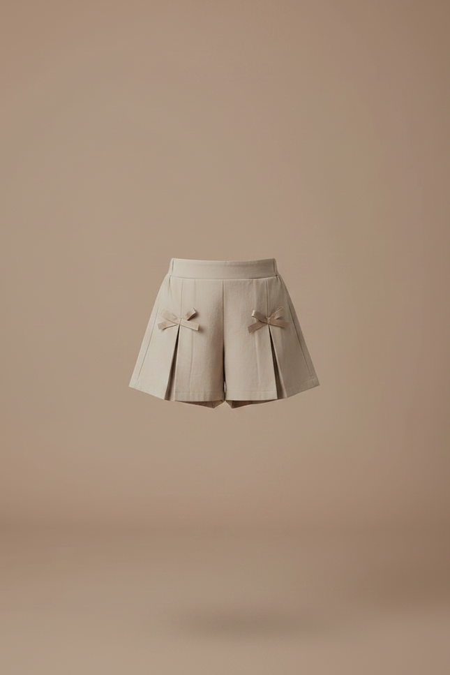 Pantalon Jupe Beige Plissé Nœuds Fille Élégant - Gabardine - vue 3