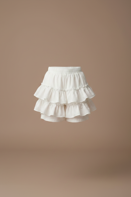 Pantalon Jupe Blanc Volants Superposés Fille Mignon - Coton - vue 3