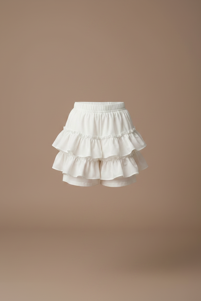 Pantalon Jupe Blanc Volants Superposés Fille Mignon - Coton - vue 3