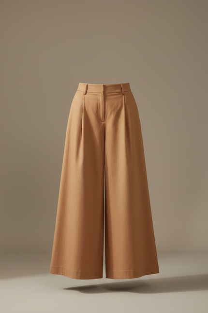 Pantalon Jupe Longue Plissée Marron Élégante Décontractée - Camel Laine - vue 3