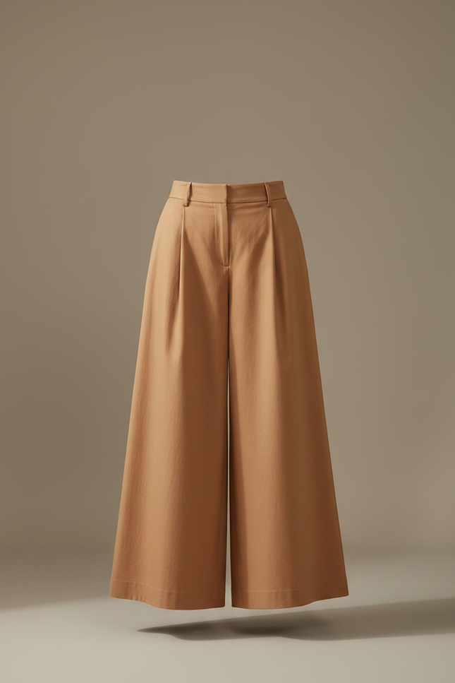 Pantalon Jupe Longue Plissée Marron Élégante Décontractée - Camel Laine - vue 3