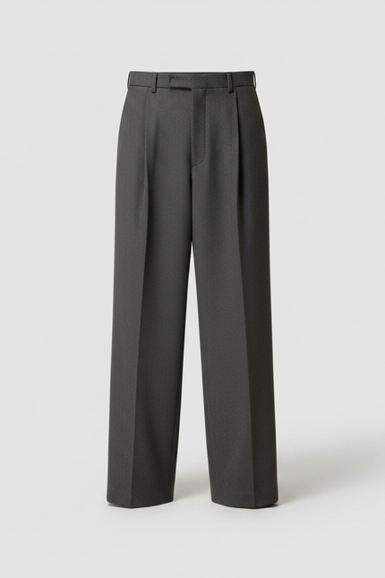 Pantalon Jupe Gris Plissé Ample Superposé Élégant - Laine - vue 3