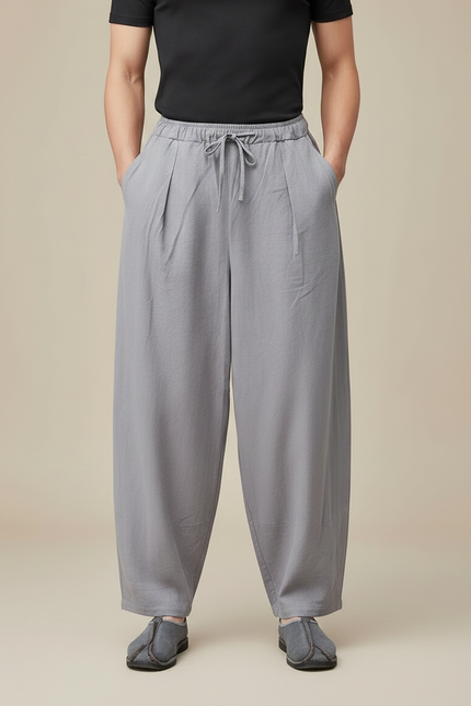 Pantalon Jupe Gris Lin Ample Décontracté Homme - vue 3