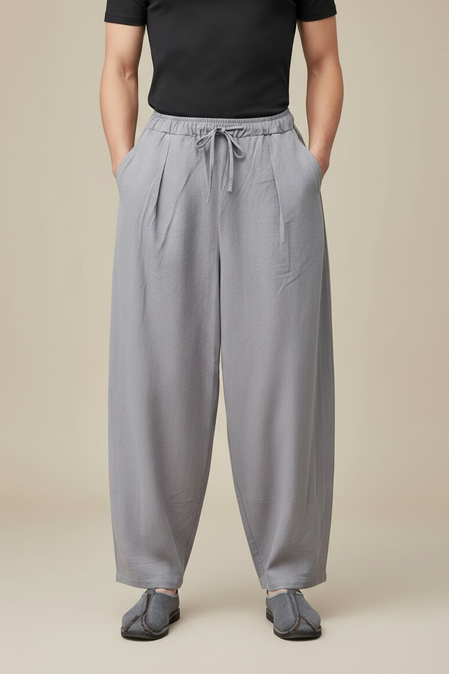 Pantalon Jupe Gris Lin Ample Décontracté Homme - vue 3