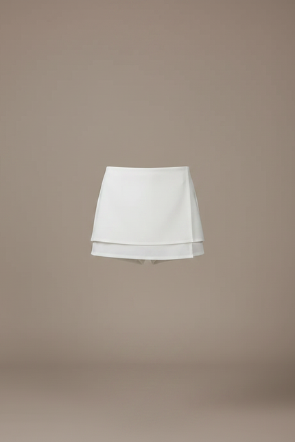 Pantalon Jupe Blanc Court Fluide Élégant Intégré - Polyester - vue 3