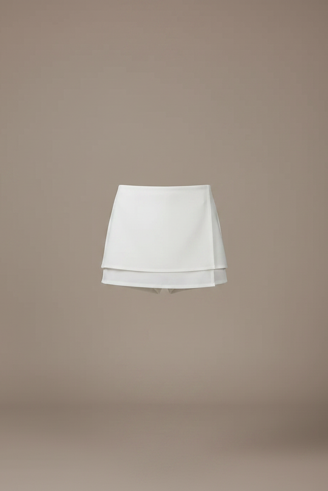 Pantalon Jupe Blanc Court Fluide Élégant Intégré - Polyester - vue 3