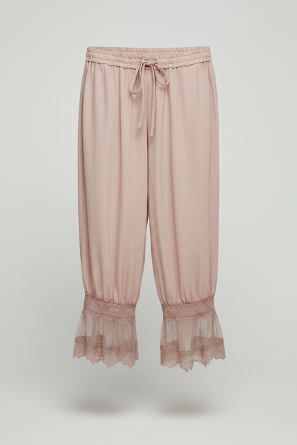 Pantalon Jupe Rose Poudré Ample Dentelle Bohème - Viscose - vue 3