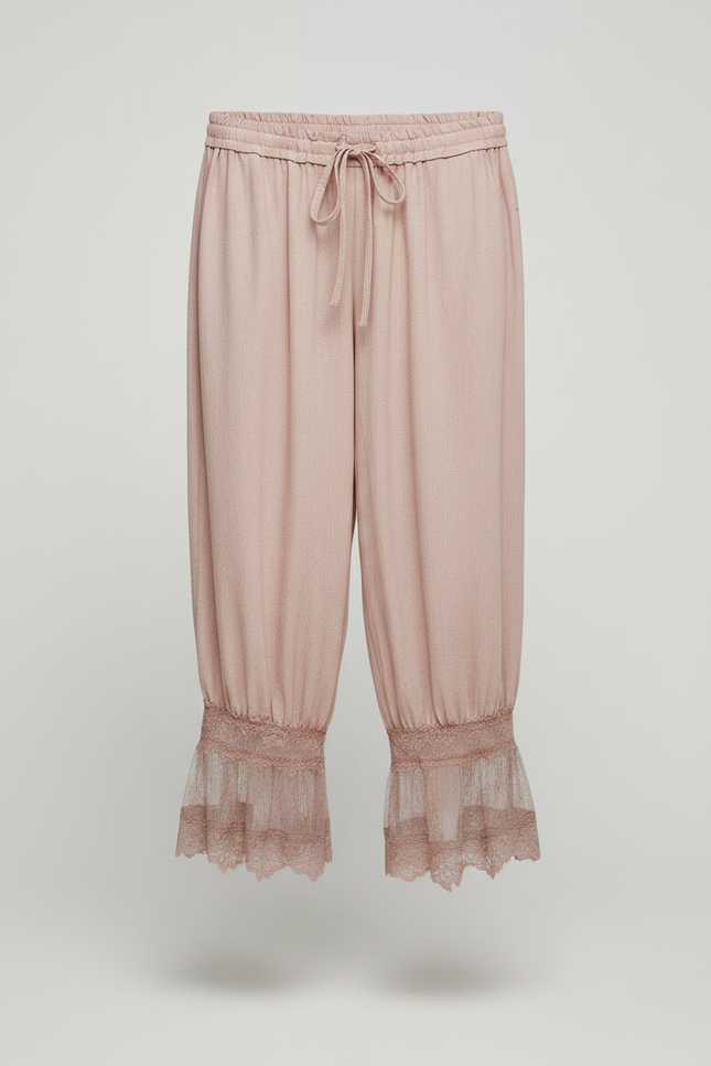 Pantalon Jupe Rose Poudré Ample Dentelle Bohème - Viscose - vue 3