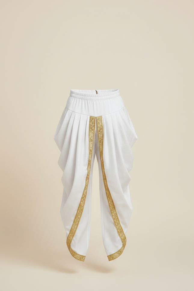 Pantalon Jupe Blanc Satiné Drapé Doré Enfant - vue 3