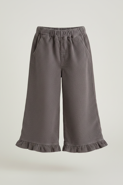 Pantalon Jupe Velours Côtelé Gris Volants Ample Enfant - Cordé - vue 3