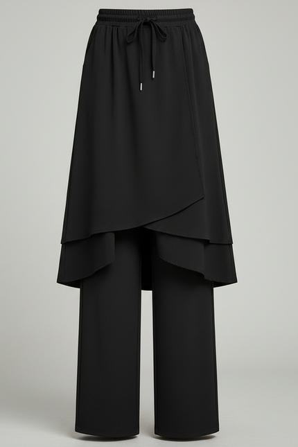 Pantalon Jupe Noir Fluide Superposé Ample Élégant - Polyester - vue 3