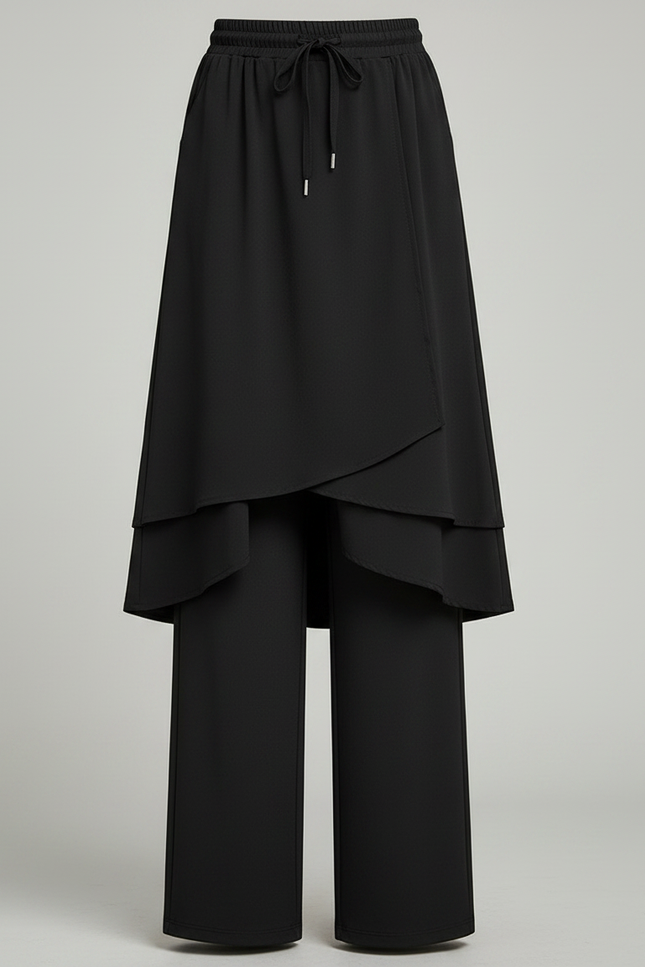 Pantalon Jupe Noir Fluide Superposé Ample Élégant - Polyester - vue 3