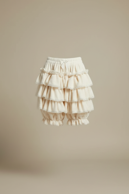 Pantalon Jupe Écru Volants Dentelle Doux Élégant Femme - Blanc Molleton - vue 3