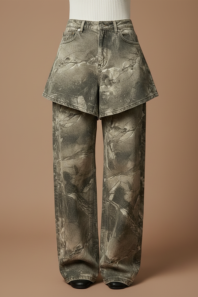 Pantalon Jupe Camouflage Ample Vintage Cargo - Kaki Jean - vue 3