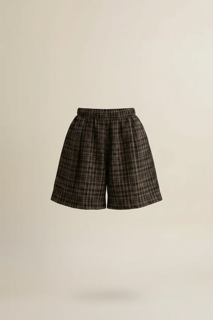 Pantalon Jupe Carreaux Marron Ample Élastique Fille - Tweed - vue 3