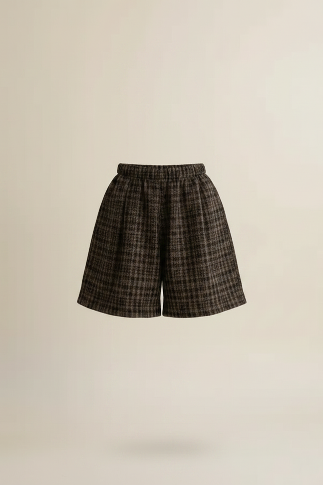 Pantalon Jupe Carreaux Marron Ample Élastique Fille - Tweed - vue 3