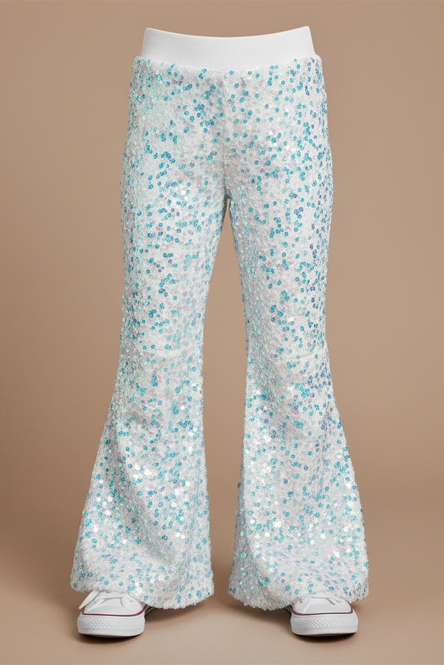 Pantalon Jupe Blanc Paillettes Évasé Confortable Fille - Maille - vue 3