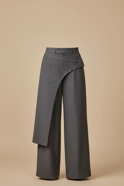 Pantalon Jupe Gris Asymétrique Élégant Ample Moderne - Polyester - vue 3