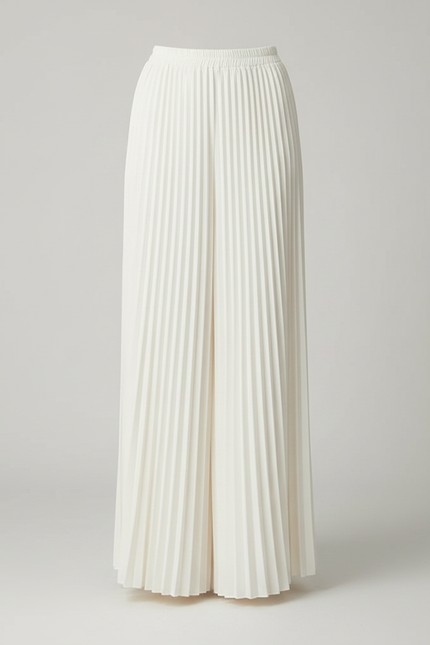 Pantalon Jupe Plissé Long Ample Élégant Femme - Blanc Polyester - vue 3