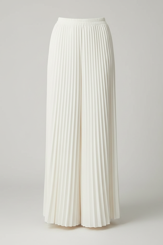 Pantalon Jupe Plissé Long Ample Élégant Femme - Blanc Polyester - vue 3