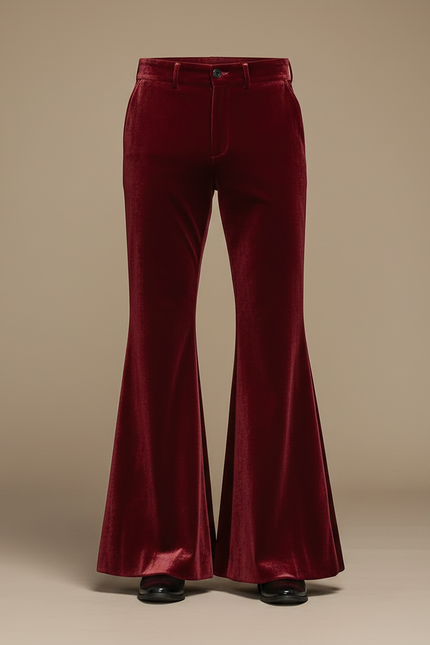 Pantalon Jupe Velours Rouge Évasé Rétro Homme - Bordeaux - vue 3
