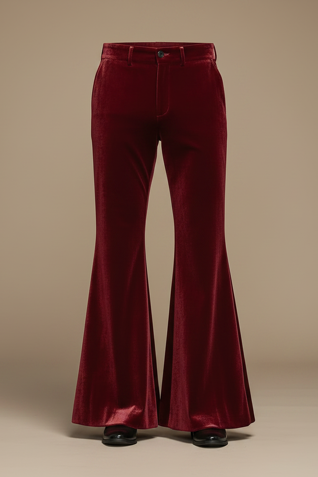 Pantalon Jupe Velours Rouge Évasé Rétro Homme - Bordeaux - vue 3